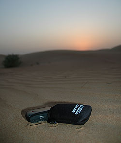 The Qstarz travel recorder in the desert in Dubai