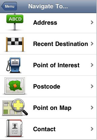 TomTom iPhone Menu Screens